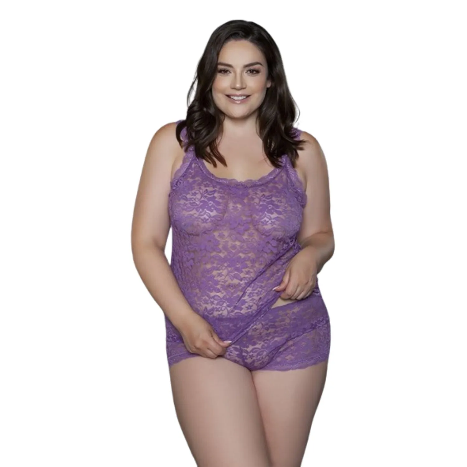 2 Pc Tank Set With All Body Floral Lace Design