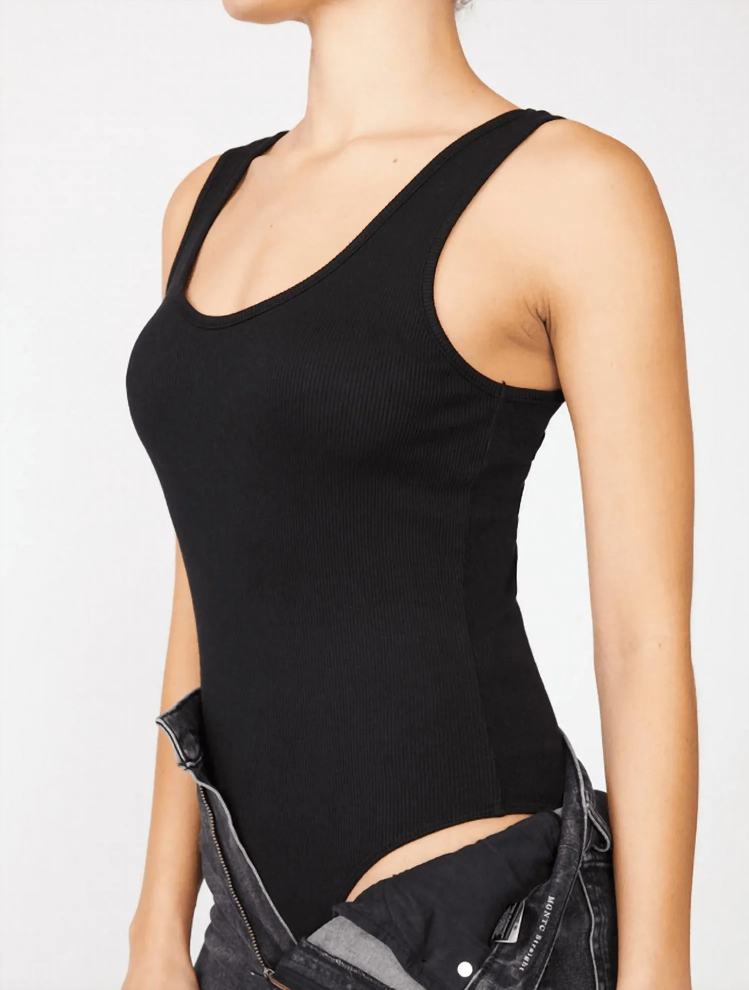 2X1 Rib Double Scoop Bodysuit In Black