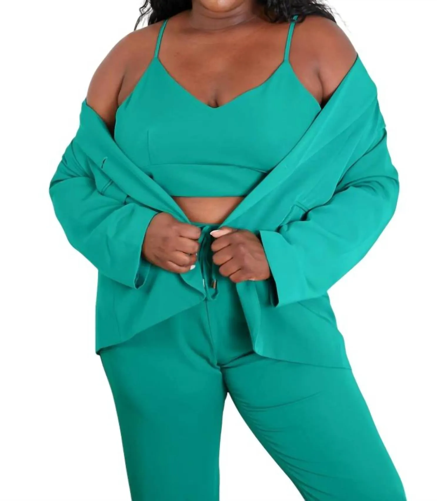 3-Piece Bra, Blazer And Pant Set In Kelly Green