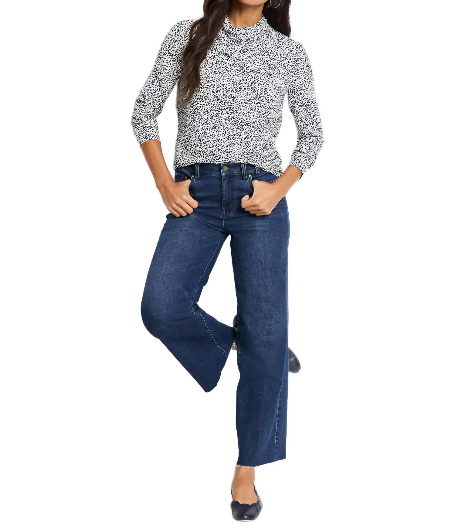 Animal Instinct Drape Neck Top In Indigo Multi