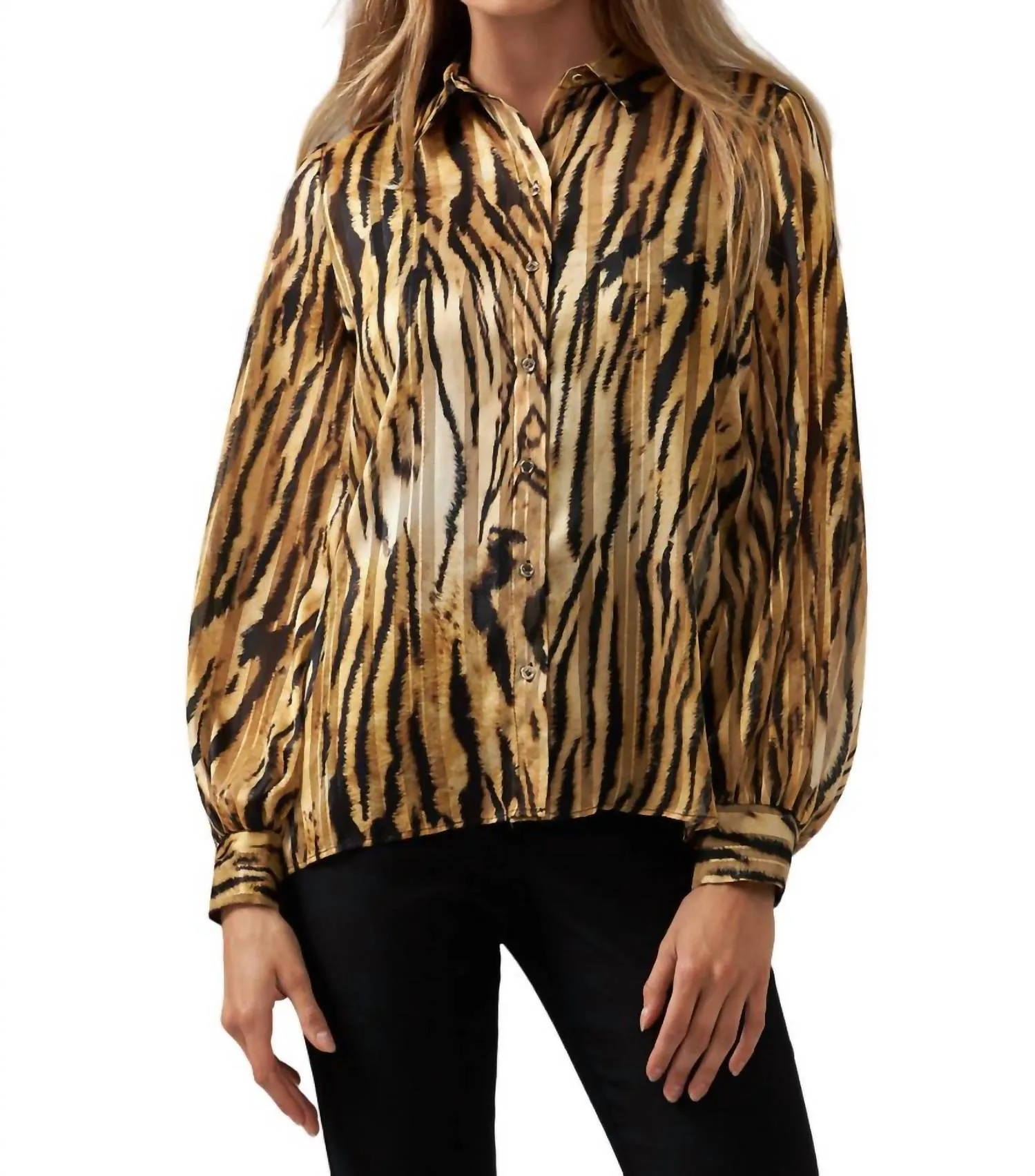 Animal Print Button Down Top In Black/gold