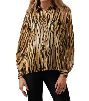 Animal Print Button Down Top In Black/gold
