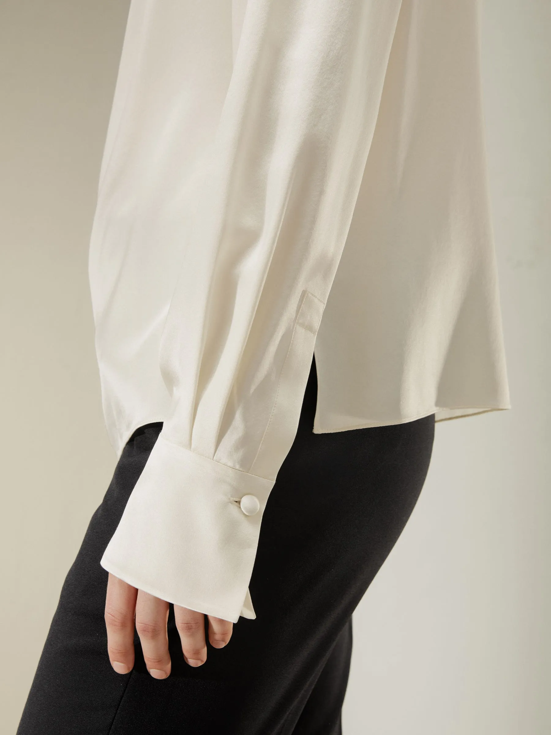 Asymmetrical Silk Blouse with Puff Sleeves for Women