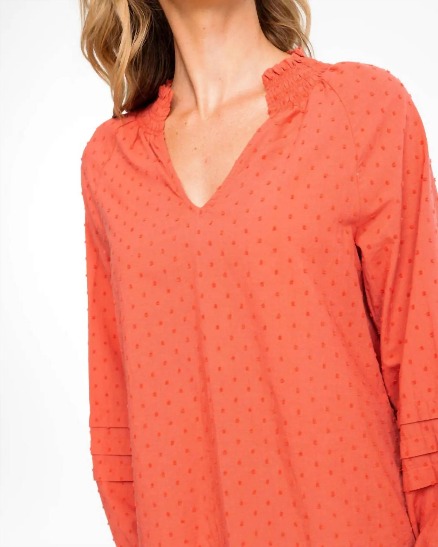 Aubree Clip Dot Top In Mineral Red