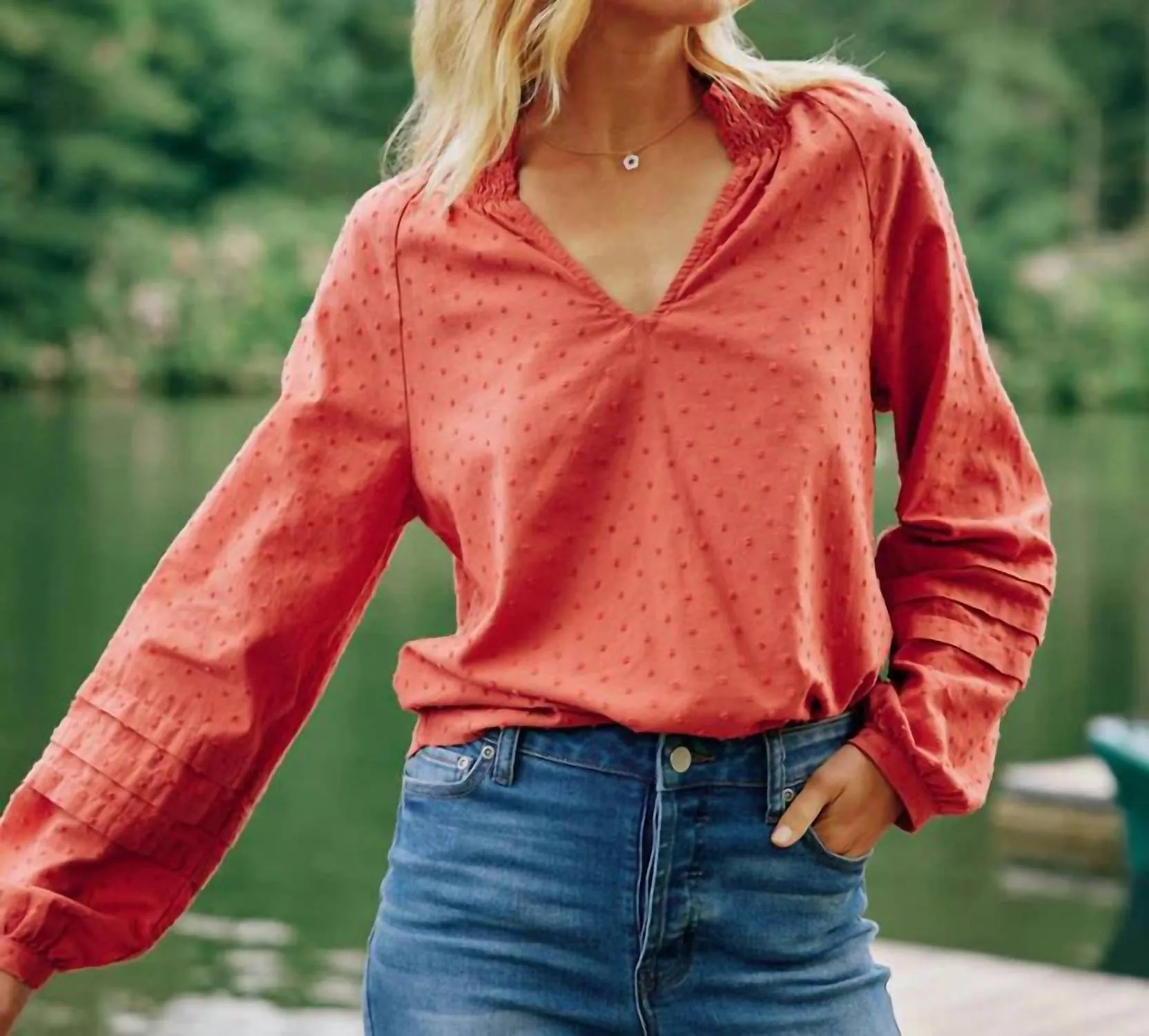 Aubree Clip Dot Top In Mineral Red