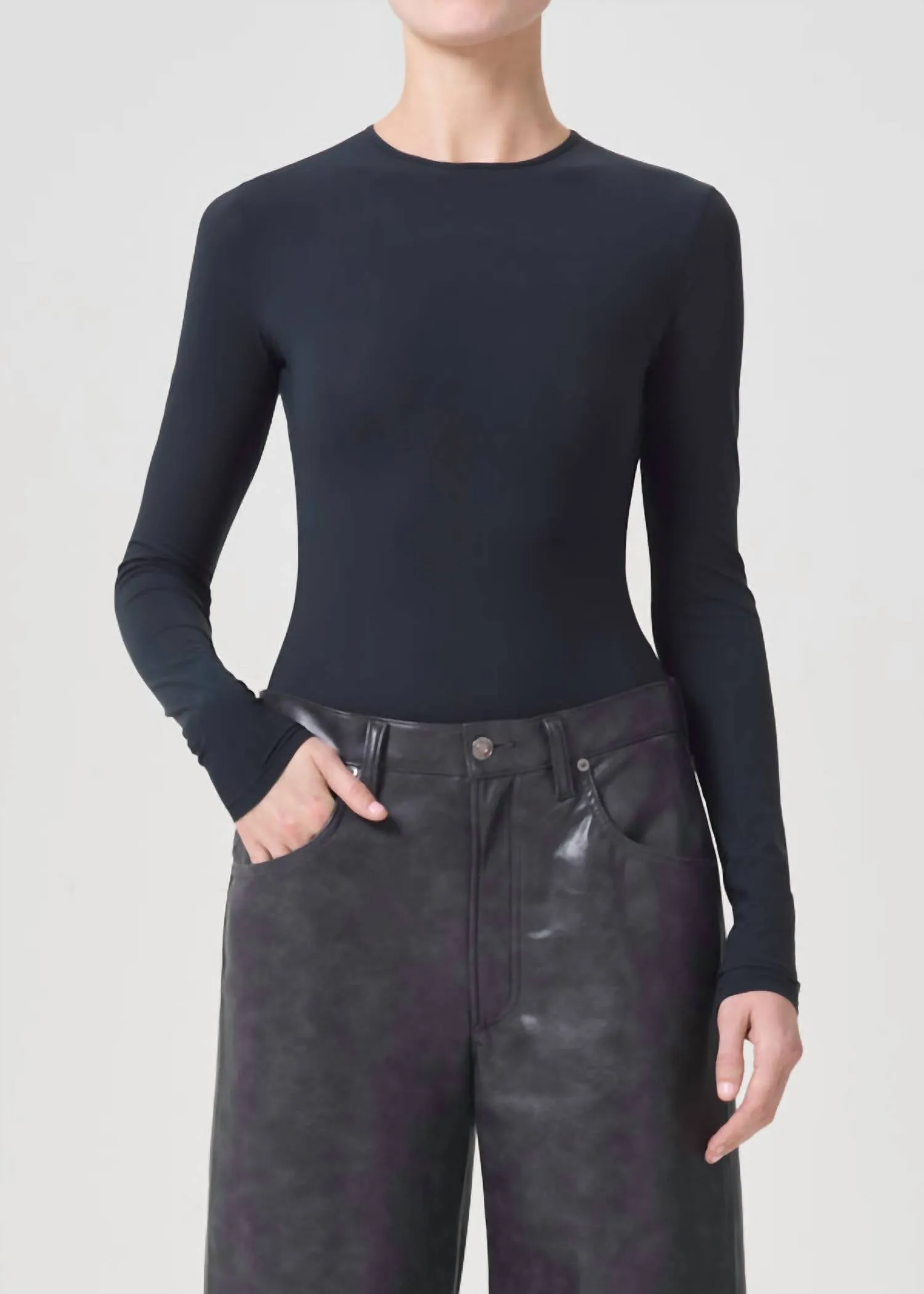 Aura Long Sleeve Bodysuit In Granite
