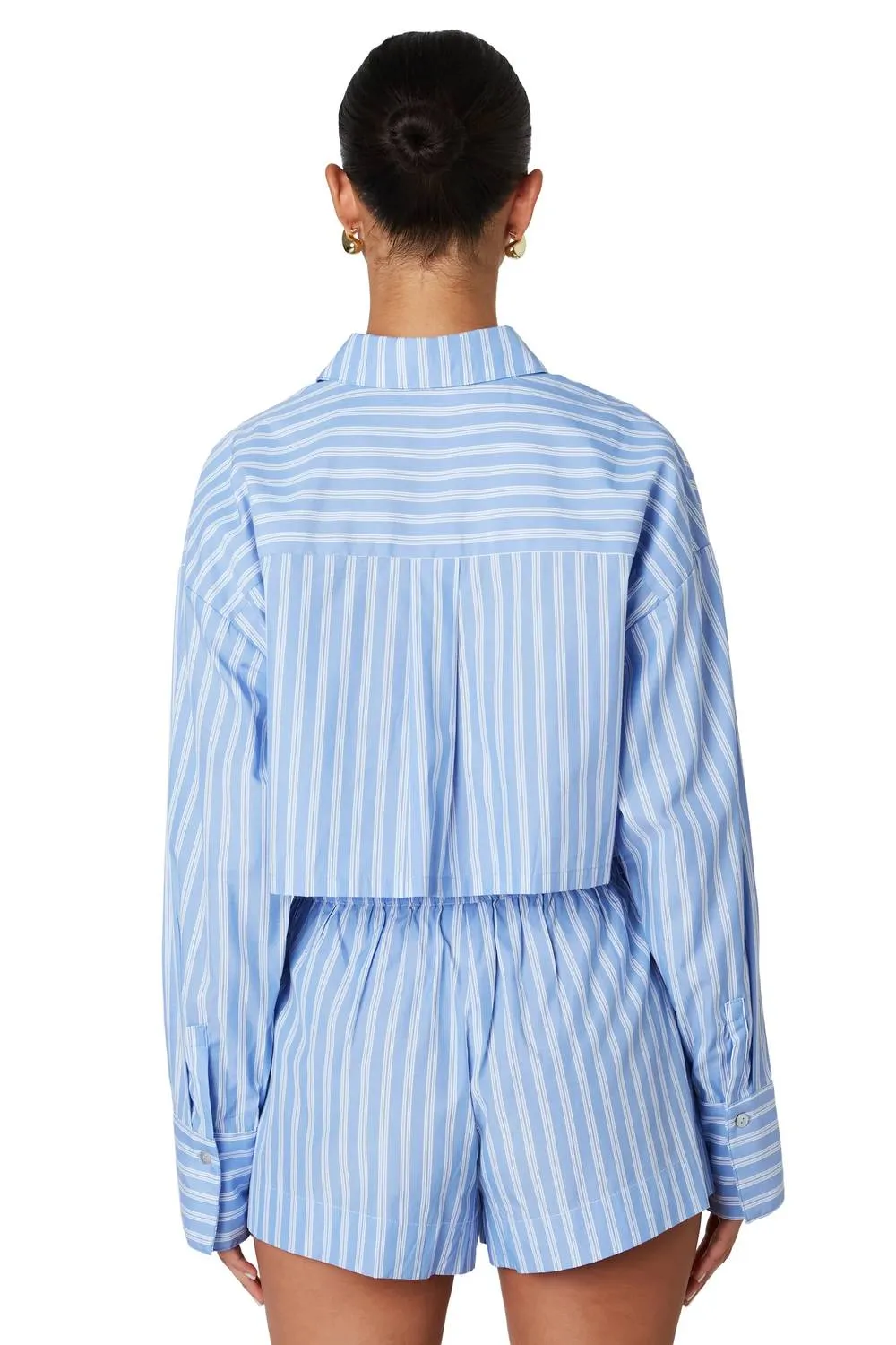 Austin Button Up Crop Shirt In Blue/white