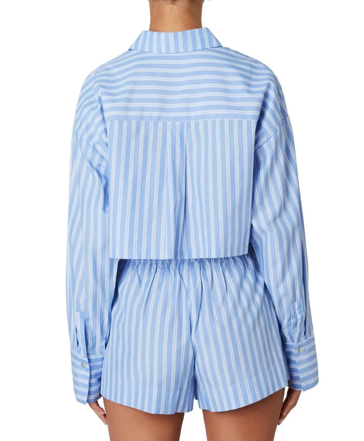 Austin Button Up Crop Shirt In Blue/white