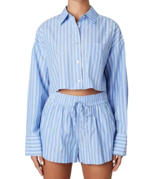 Austin Button Up Crop Shirt In Blue/white