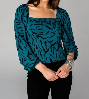 Bailey Smocked Back Top In Green / Feline