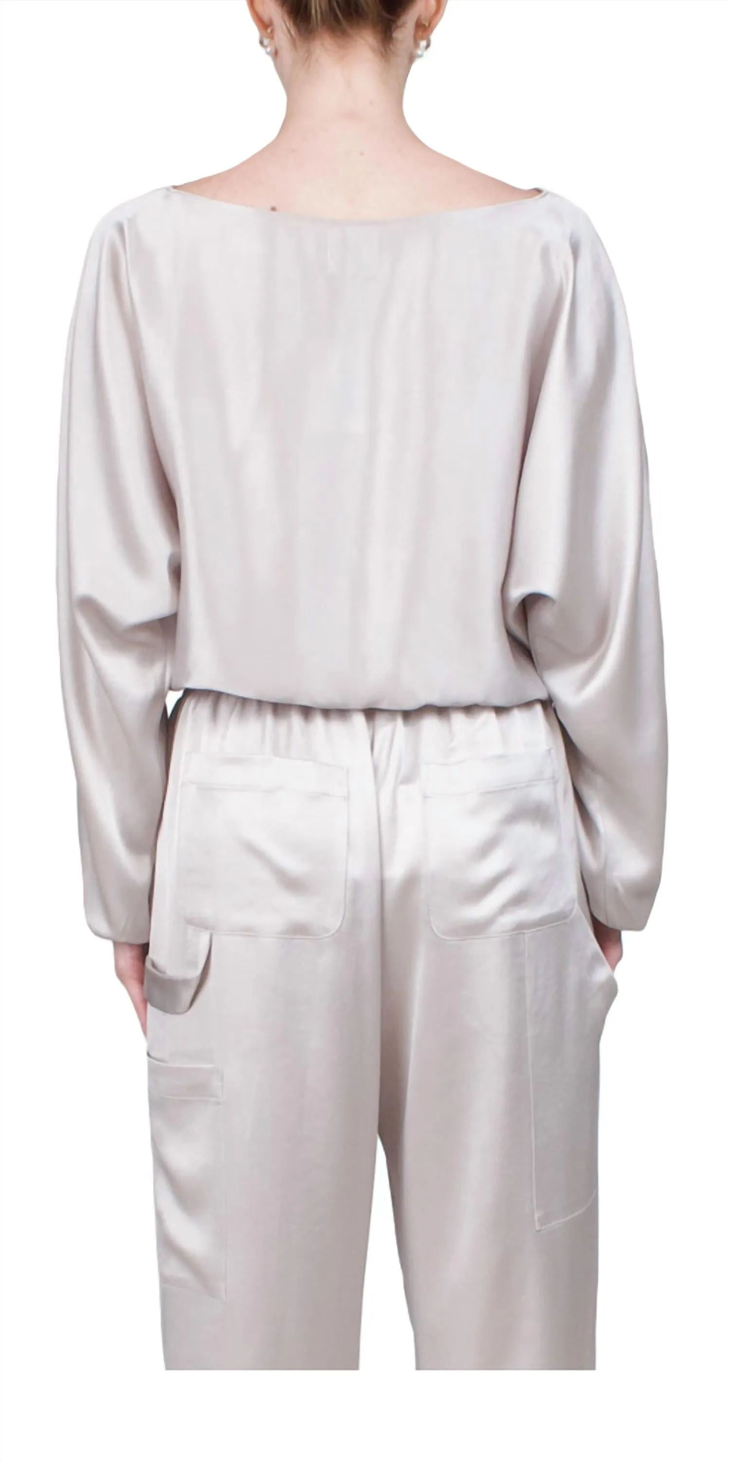 Barb Long Sleeve Blouson Top In Cement