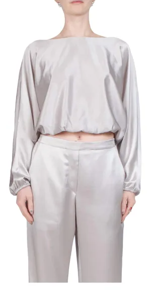 Barb Long Sleeve Blouson Top In Cement