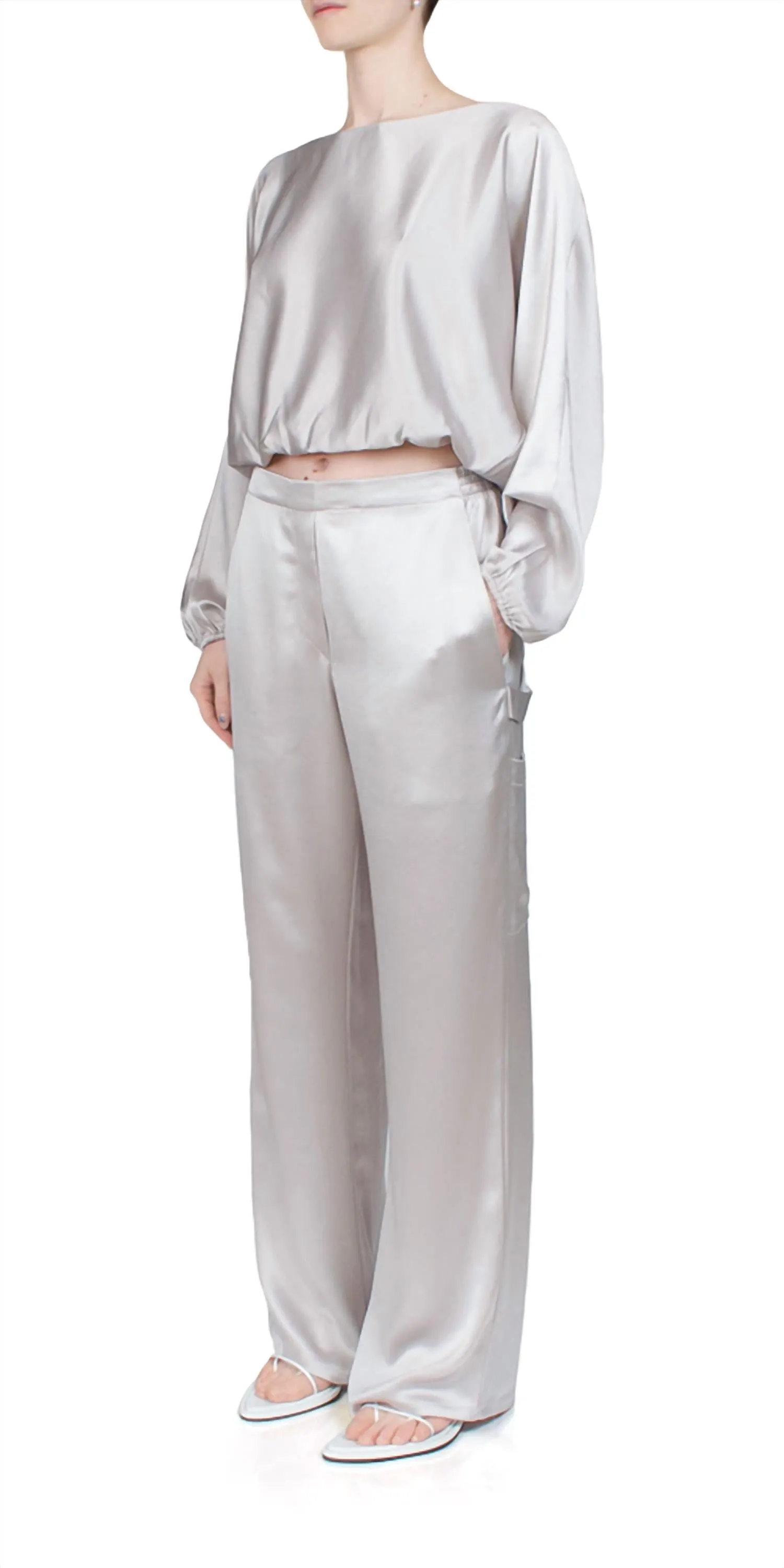 Barb Long Sleeve Blouson Top In Cement