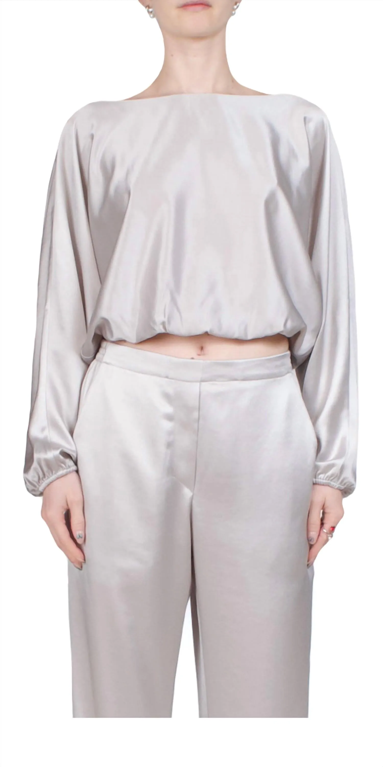 Barb Long Sleeve Blouson Top In Cement