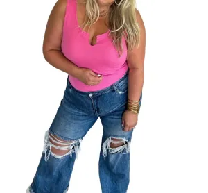 Basic Babe Tank Bodysuit In Pink