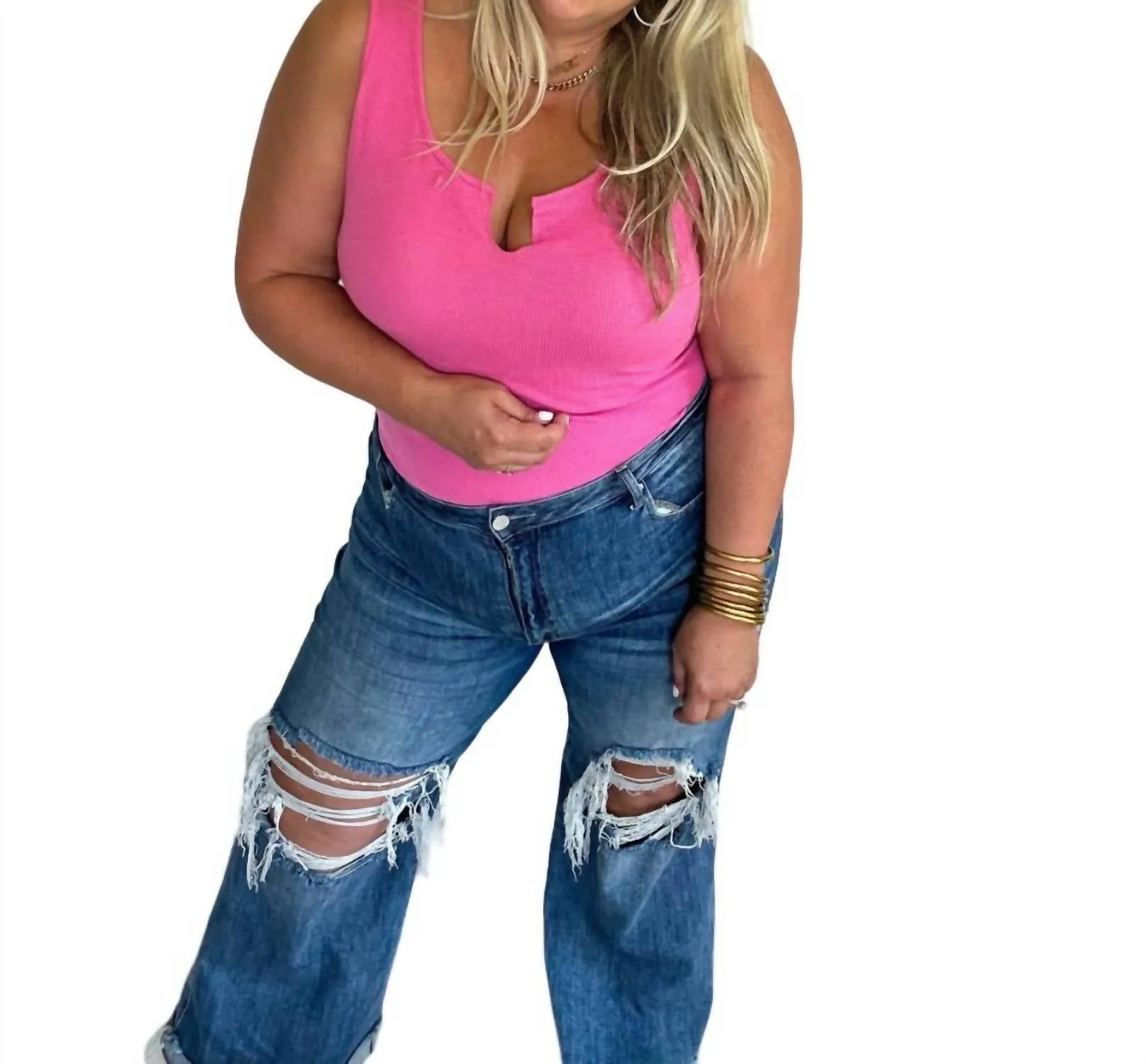 Basic Babe Tank Bodysuit In Pink