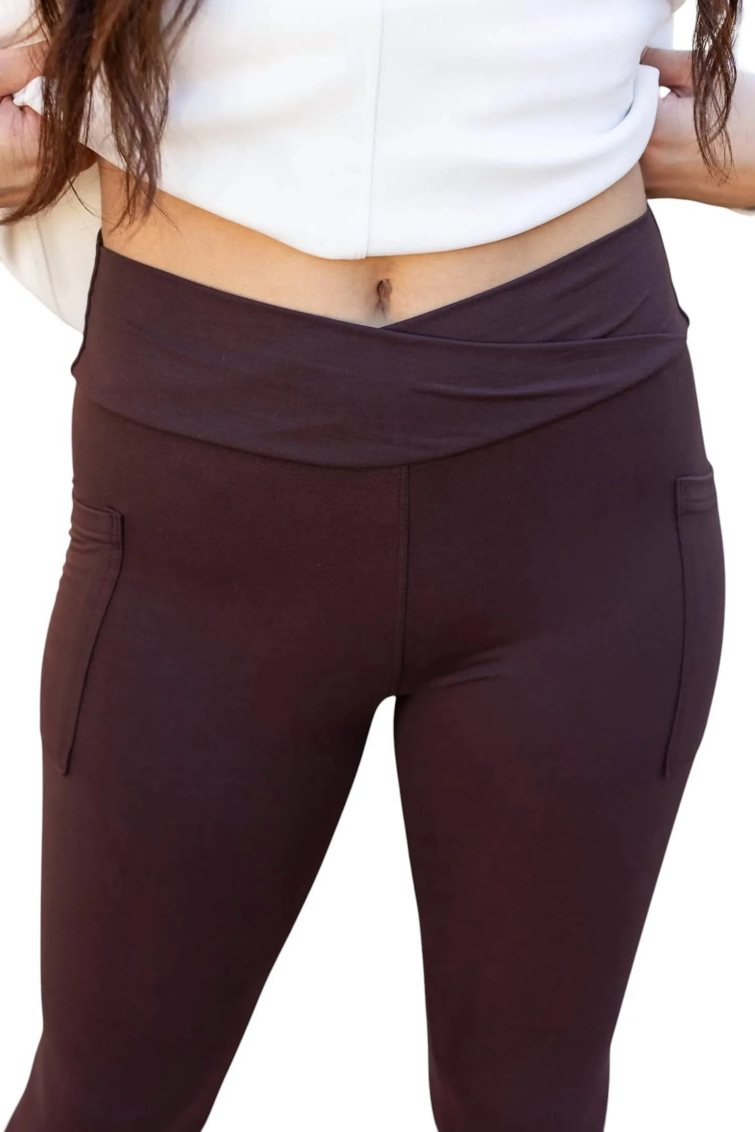 Becca Crossover Full Length Leggings With Pockets In Brown