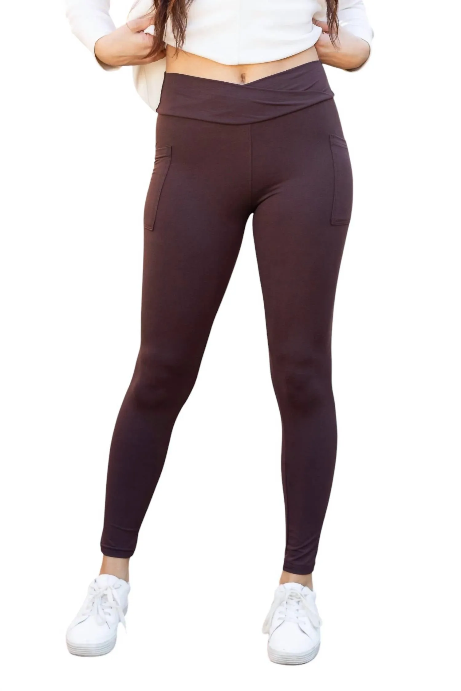 Becca Crossover Full Length Leggings With Pockets In Brown