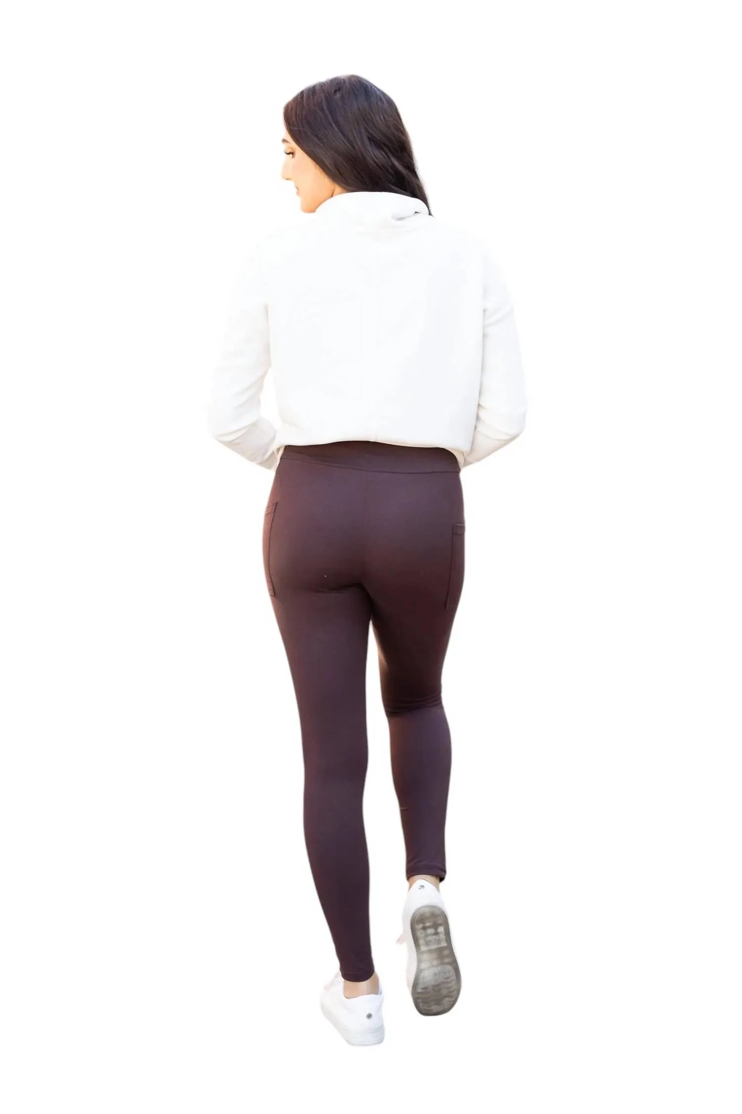 Becca Crossover Full Length Leggings With Pockets In Brown