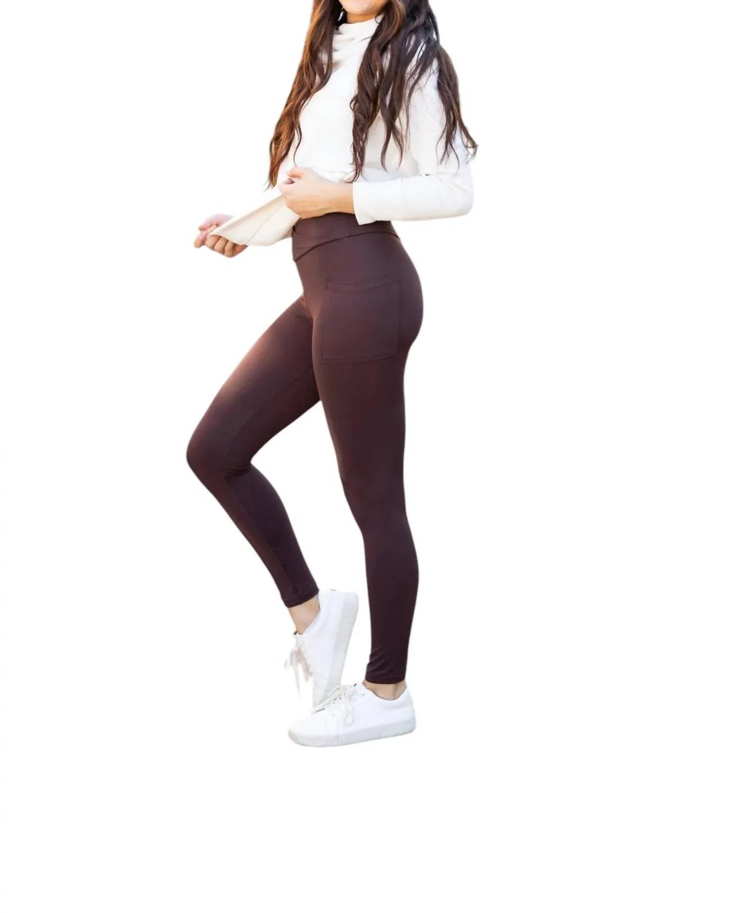 Becca Crossover Full Length Leggings With Pockets In Brown
