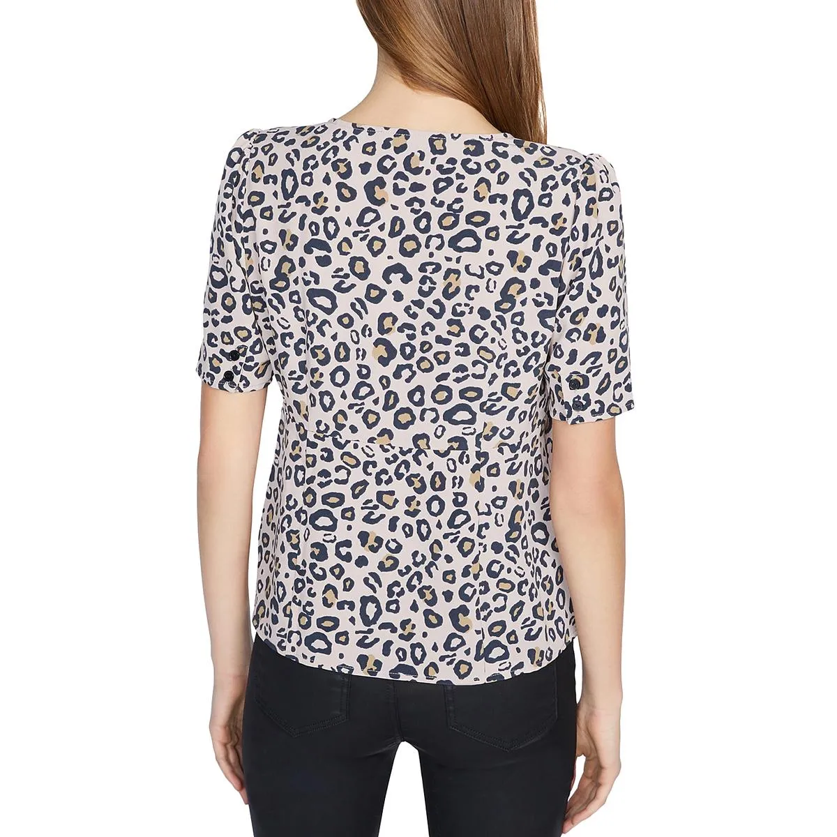 Birdie Womens Animal Print Peplum Button-Down Top