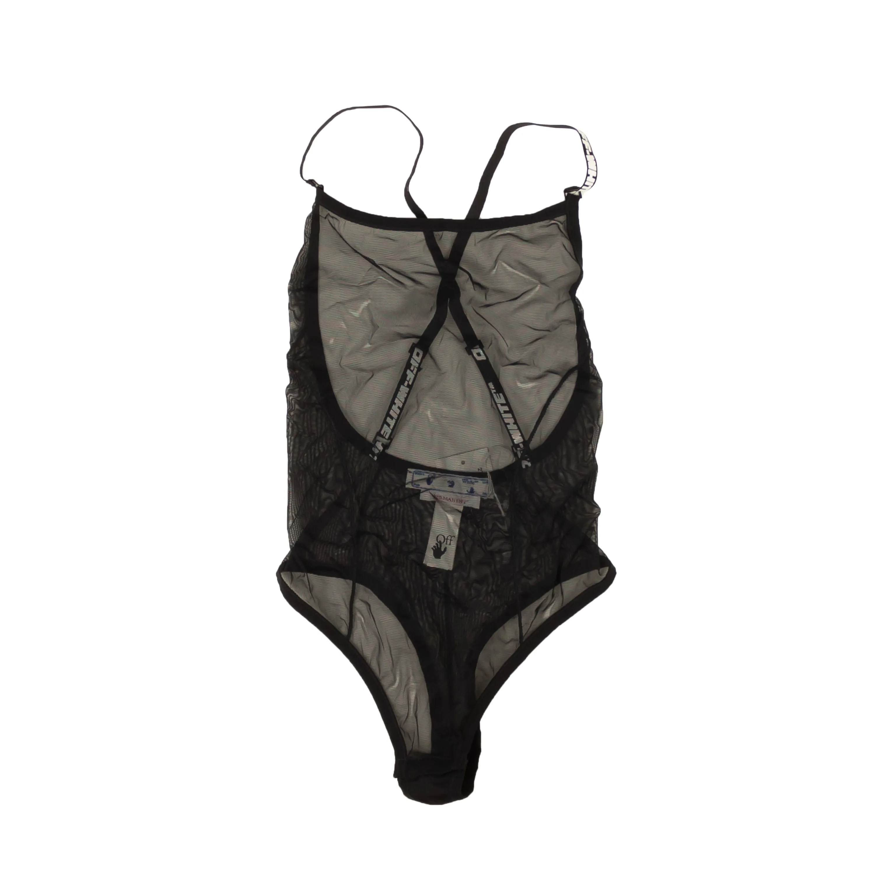Black Logo Strap Mesh Bodysuit
