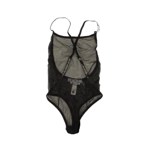 Black Logo Strap Mesh Bodysuit