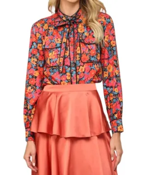 Bow Tie Blouse In Multi-Colored