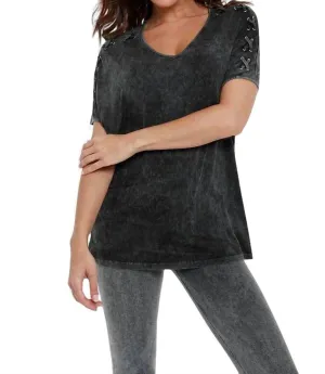 Braided Short Sleeve Tunic In Charcoal