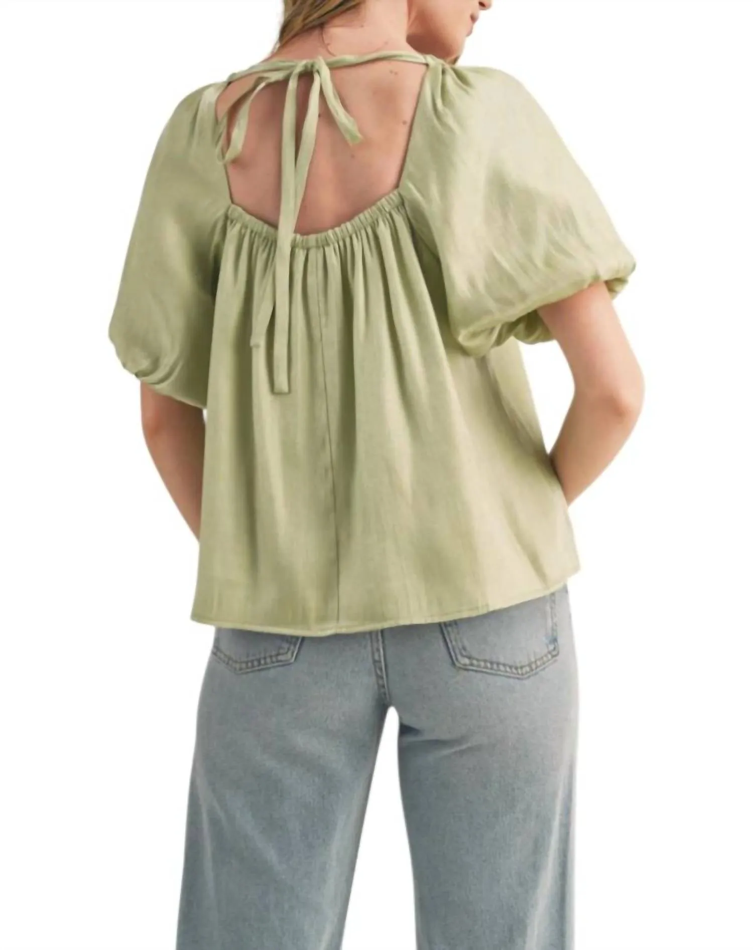 Bubble Sleeve Babydoll Top In Lime