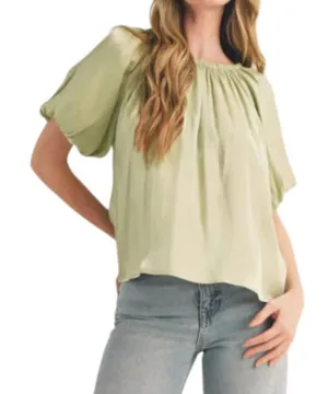 Bubble Sleeve Babydoll Top In Lime