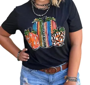 Callie Ann Stetler Serape Pumpkins Tee In Black