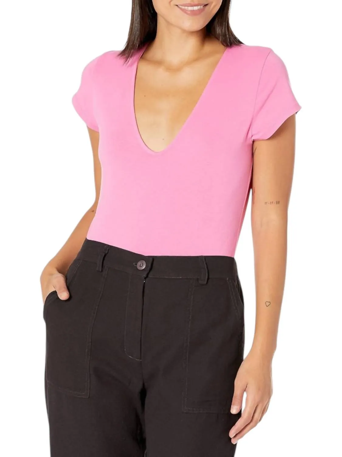 Cap Sleeve V Bodysuit In Rose Bud