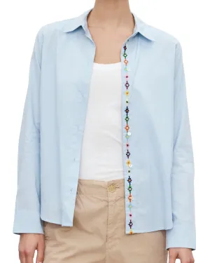 Carissa Embroidered Placket Top In Mist