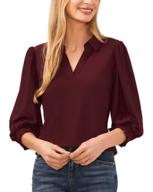 CeCe Split Neck 3/4 Sleeve Knit Top