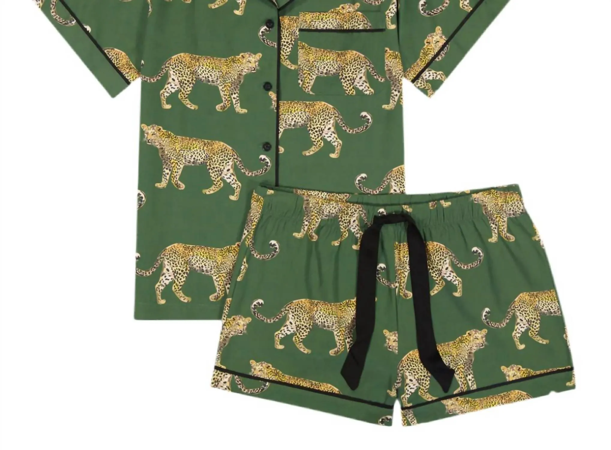 Cheetah Pajama Shorts Set In Green