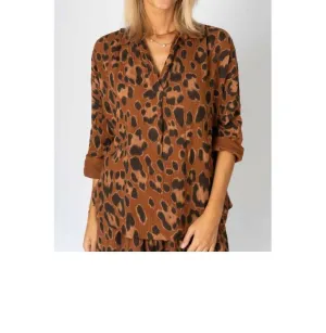 Cheetah Print High Low Pullover Top In Rusr