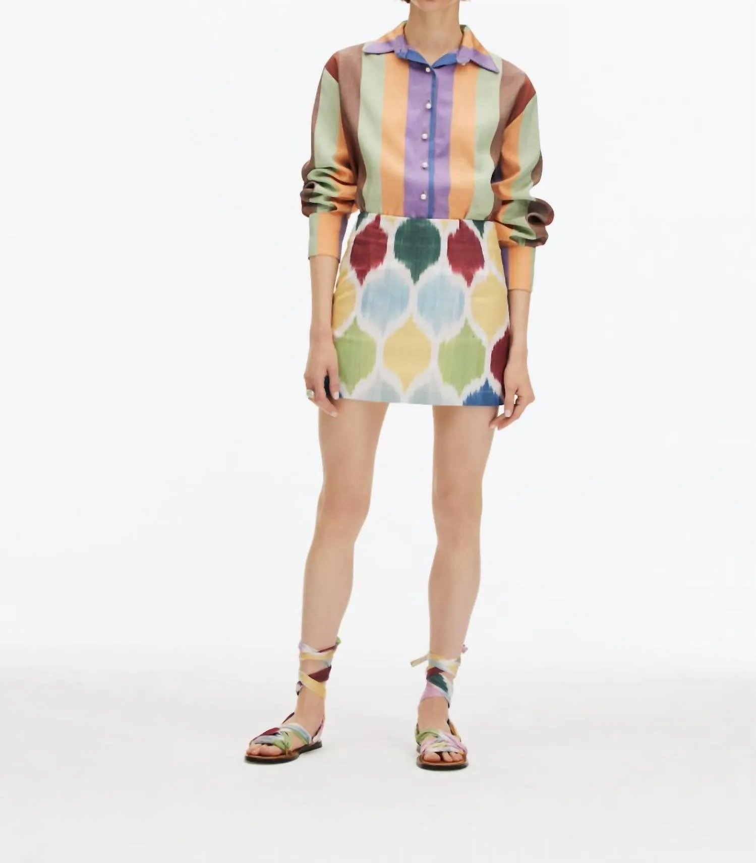 Chic Shirt In Brown Multi Striped Motif