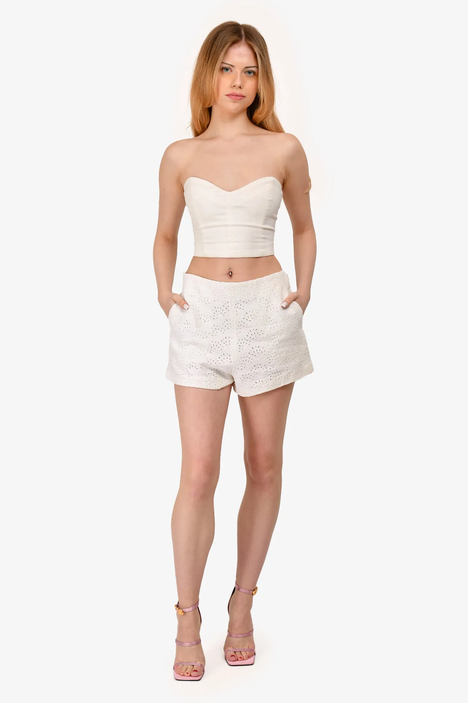 Chloe White Eyelet Shorts Size 38