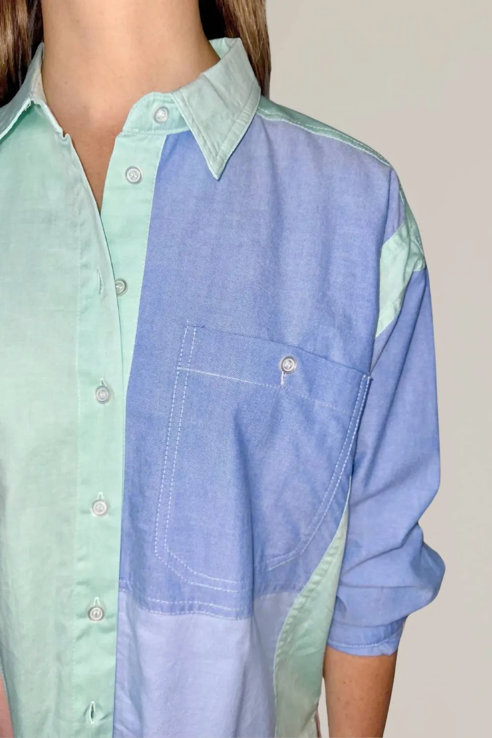Color Block Button Down Shirt In Multi