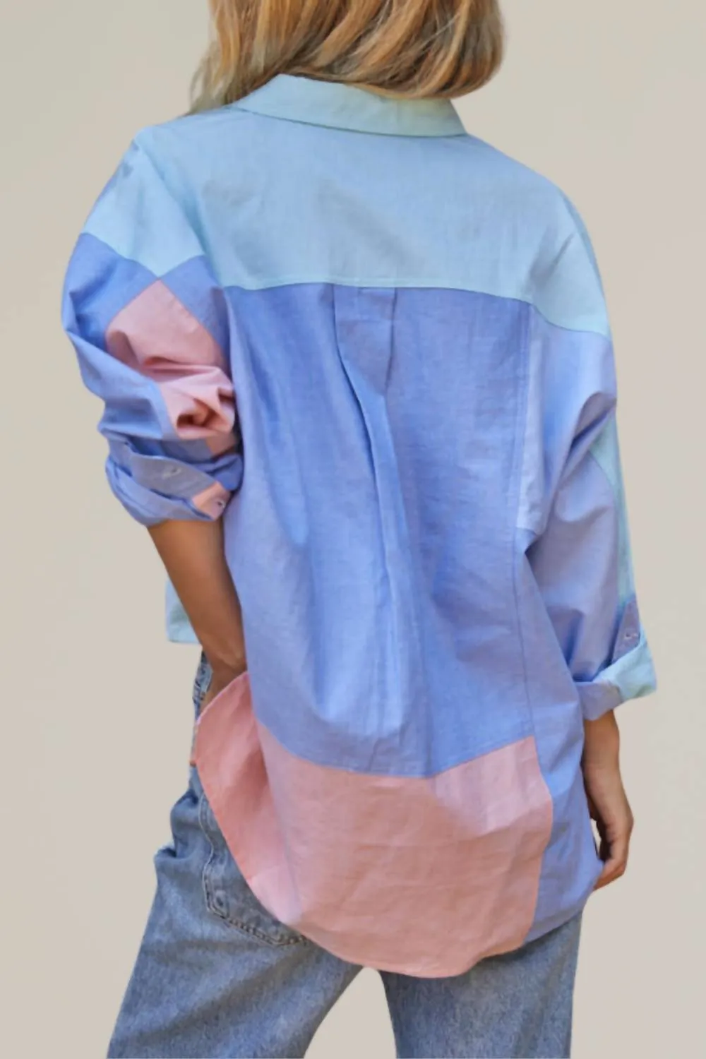 Color Block Button Down Shirt In Multi