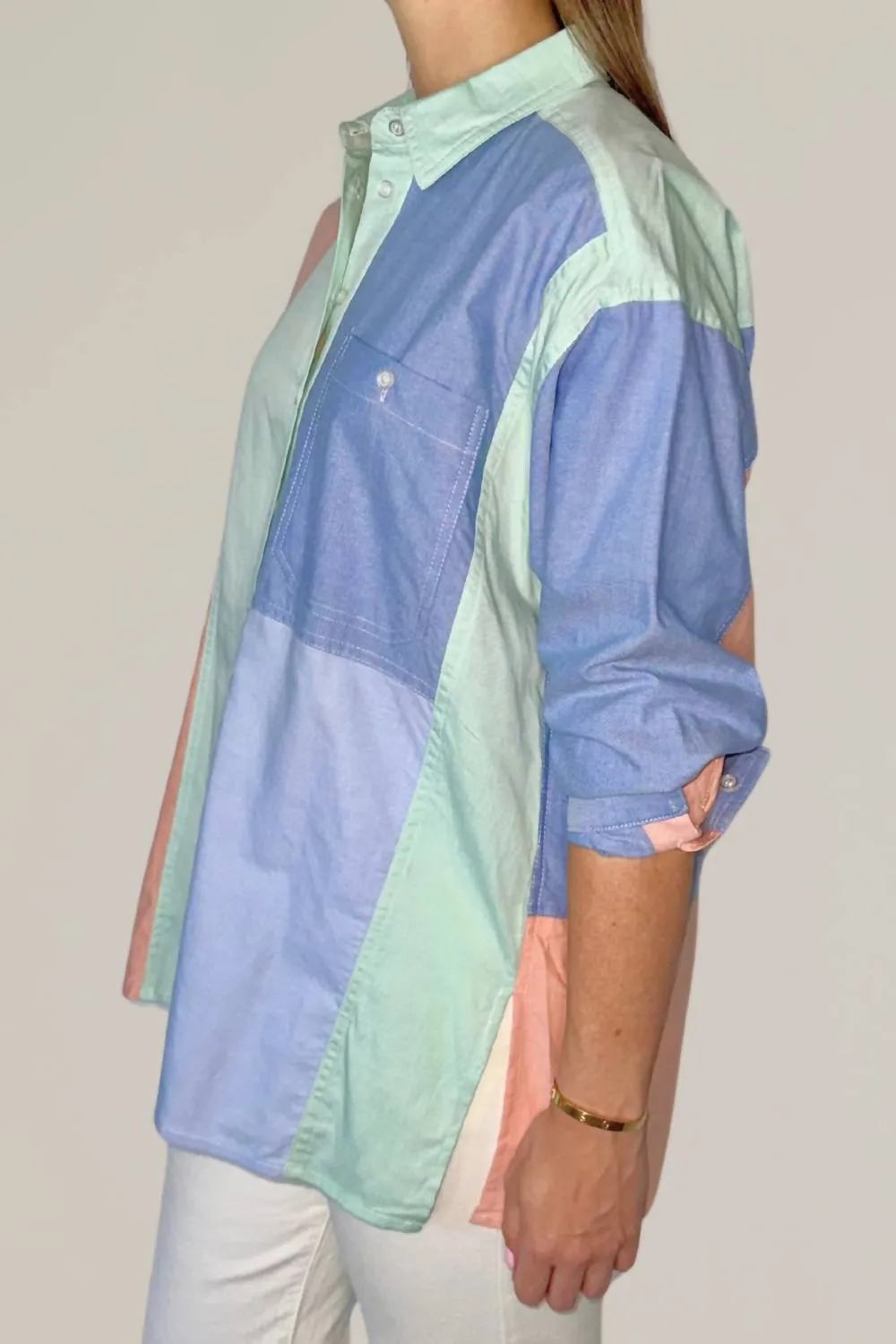 Color Block Button Down Shirt In Multi