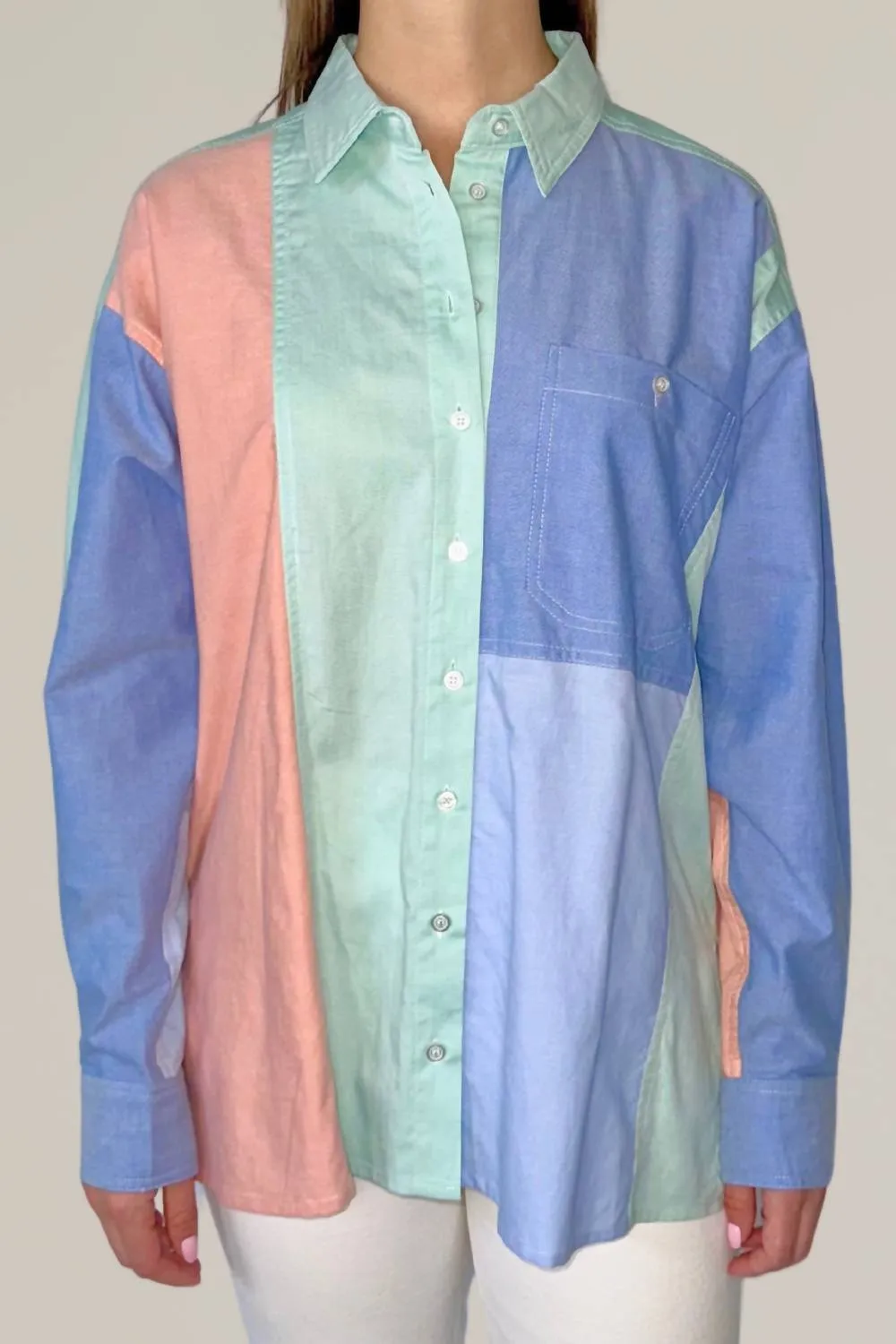 Color Block Button Down Shirt In Multi