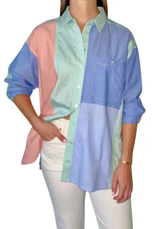 Color Block Button Down Shirt In Multi