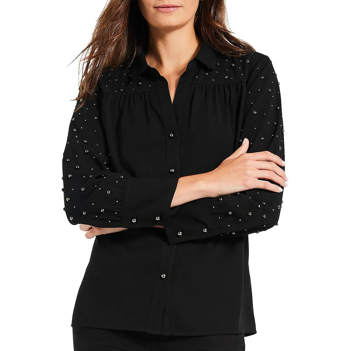 Constellation Womens Embellished Collar Button-Down Top