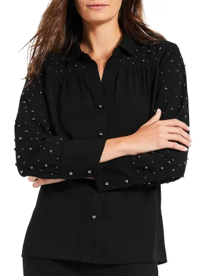 Constellation Womens Embellished Collar Button-Down Top