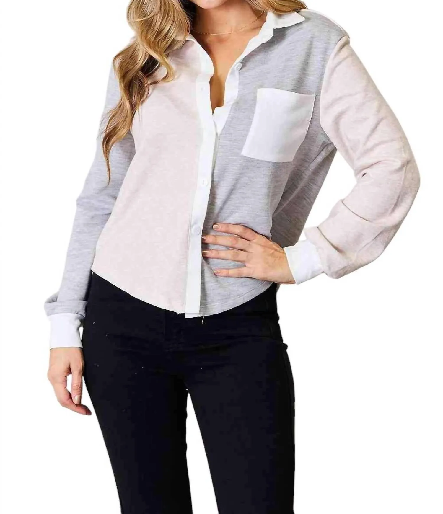 Contemporary Chic Color Block Top In Light Gray