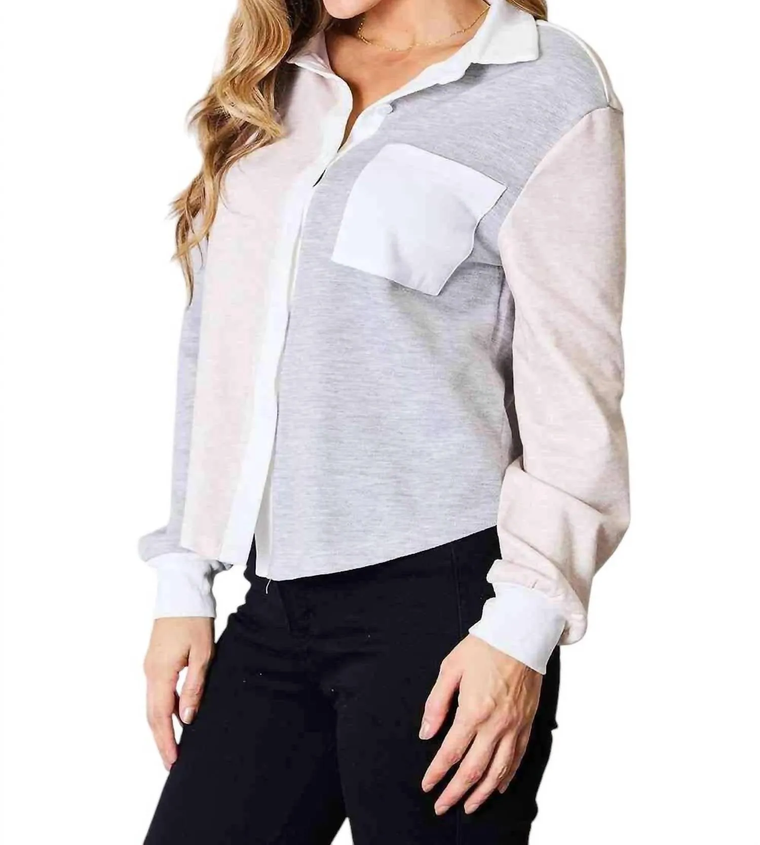 Contemporary Chic Color Block Top In Light Gray