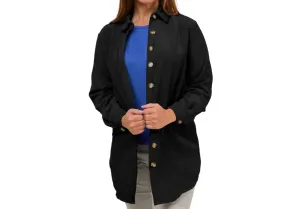 Corduroy Button Front Shacket In Black