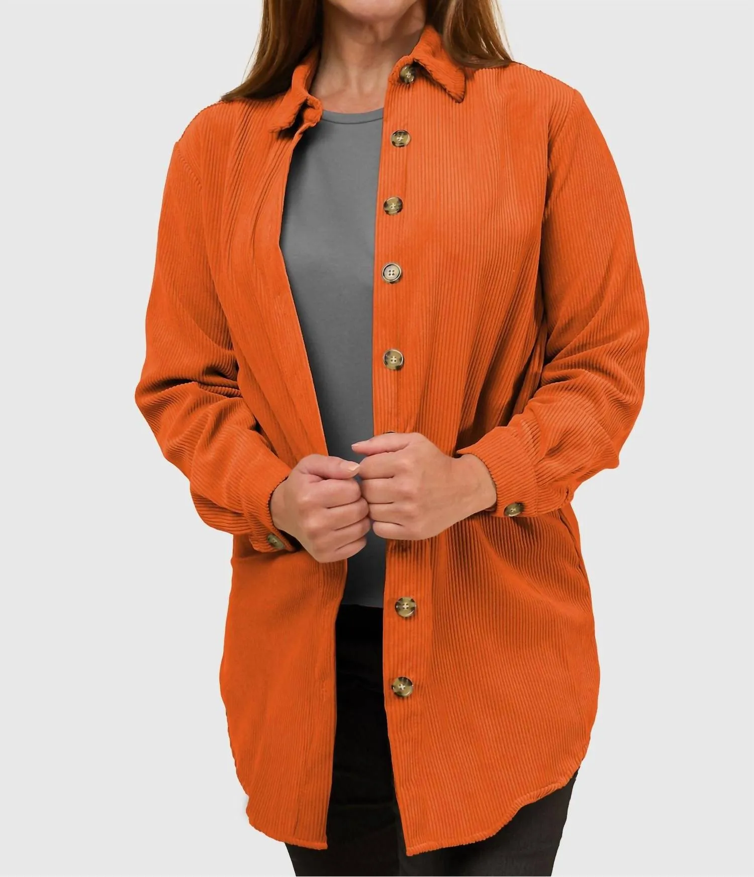 Corduroy Button Front Shacket In Orange